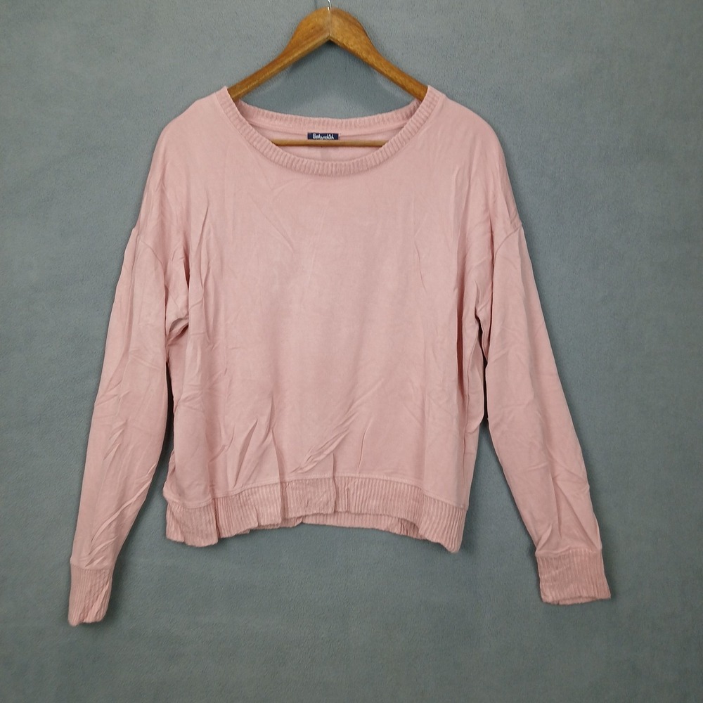 Splendid Sweatshirt Womens Small Pink Knitted Soft Cozy Round Neck Down Shoulder